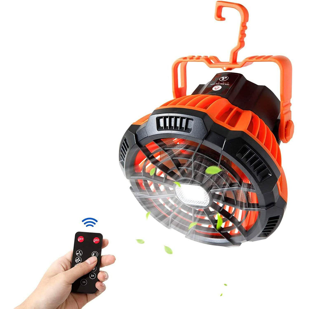 Ventilateur de camping rechargeable avec lanterne LED et télécommande IR