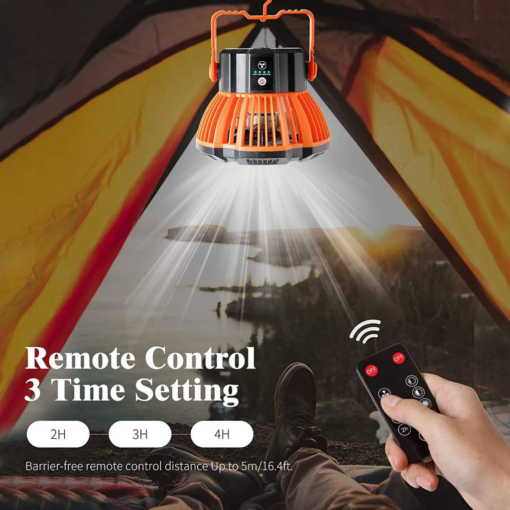 Ventilateur de camping rechargeable avec lanterne LED et télécommande IR
