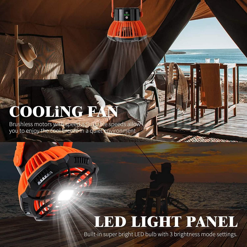Ventilateur de camping rechargeable avec lanterne LED et télécommande IR