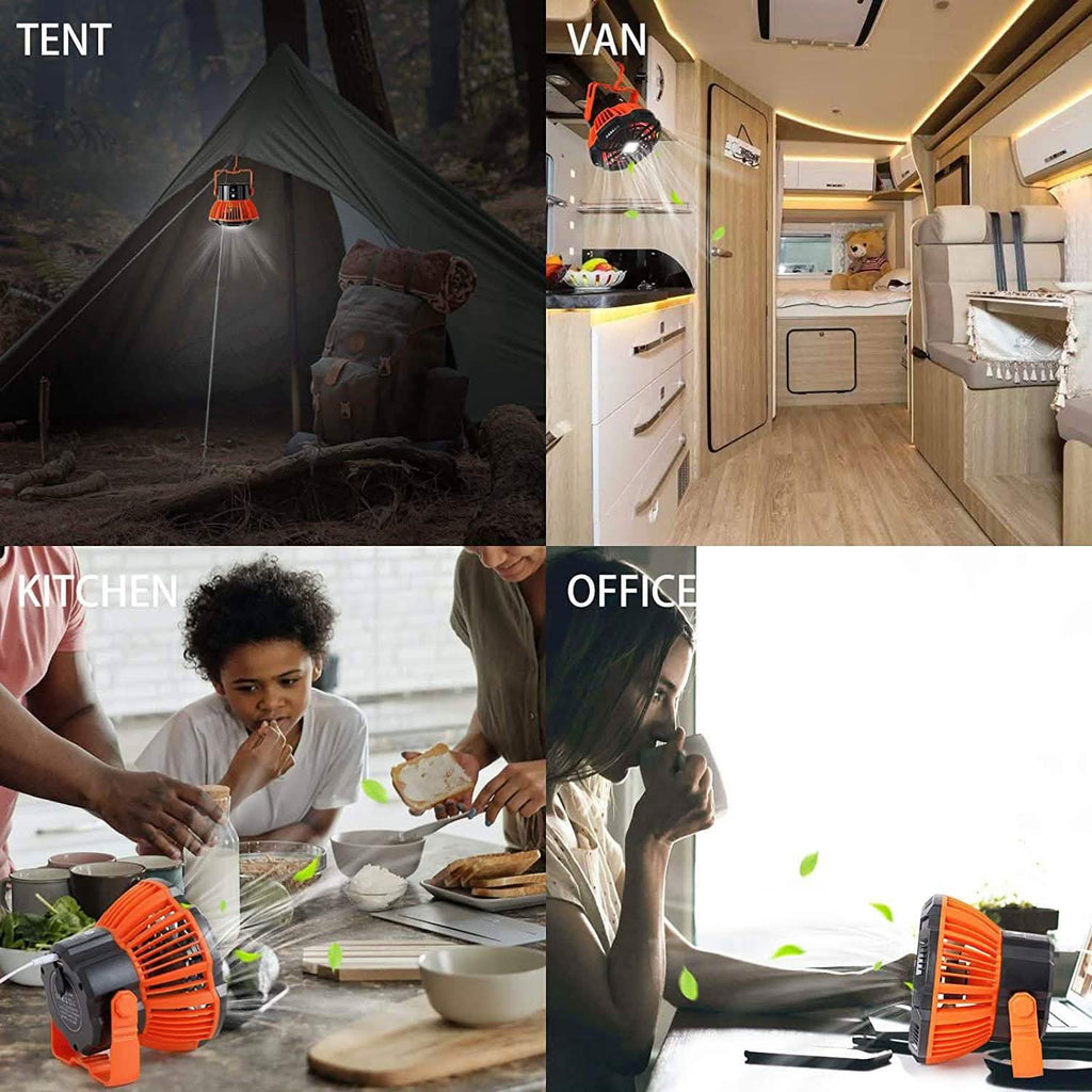 Ventilateur de camping rechargeable avec lanterne LED et télécommande IR