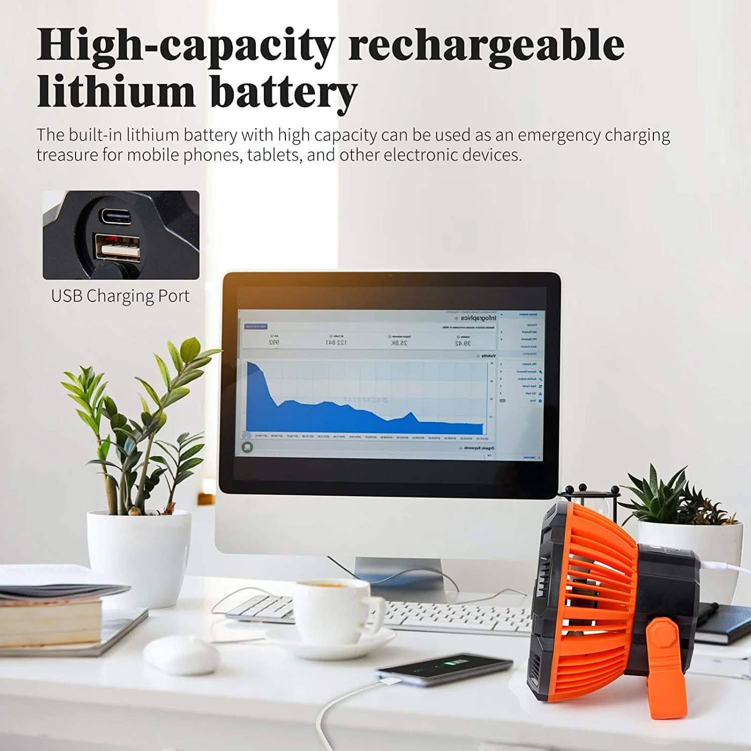 Ventilateur de camping rechargeable avec lanterne LED et télécommande IR