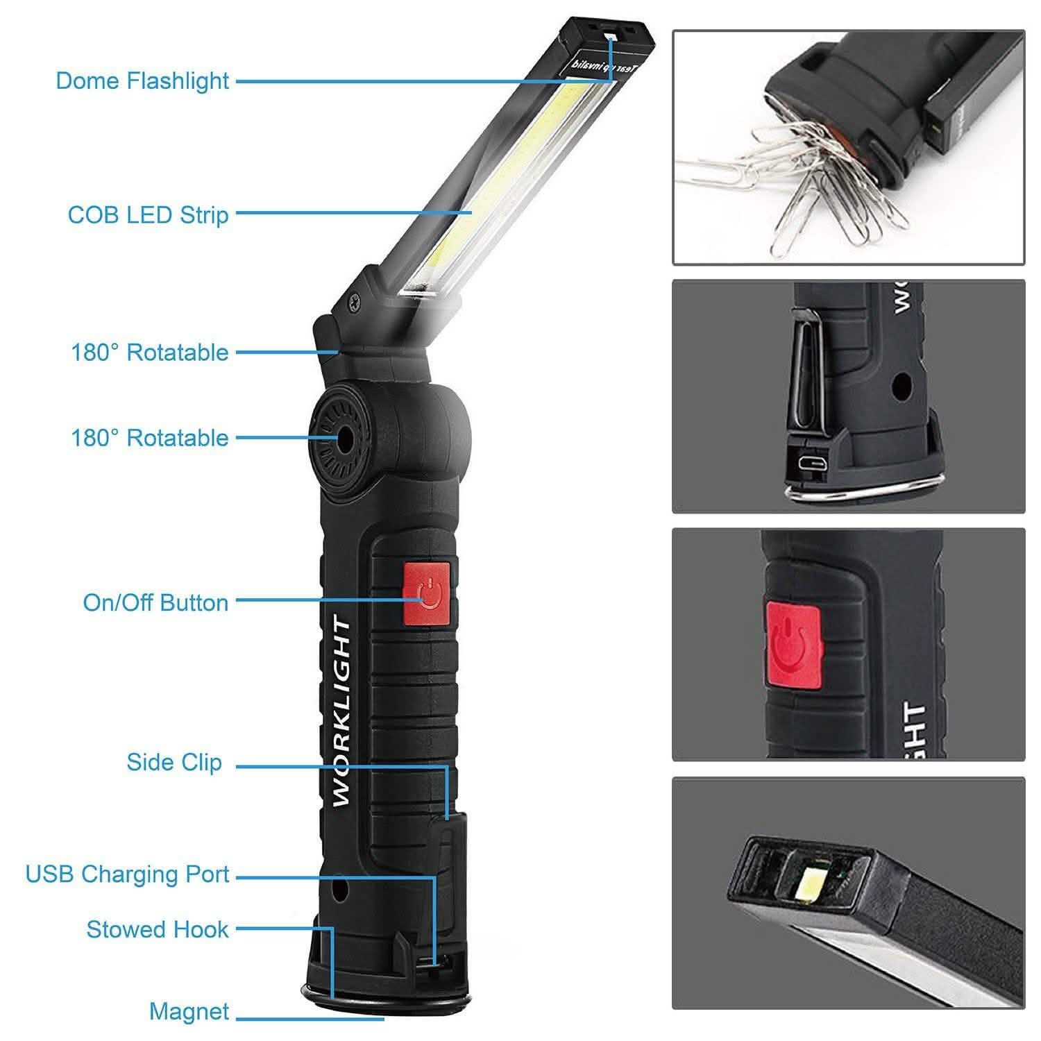 充電式 COB LED スリム ワーク 折りたたみライト