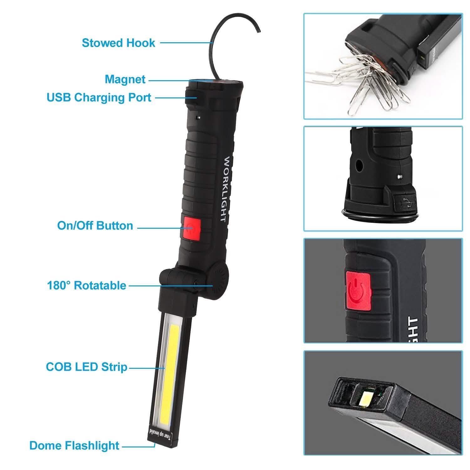 充電式 COB LED スリム ワーク 折りたたみライト