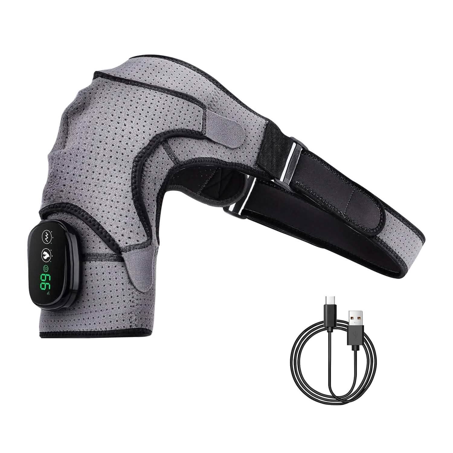 Rechargeable Heated Shoulder Wrap Massager Shoulder Brace Support with 3 Heating Levels