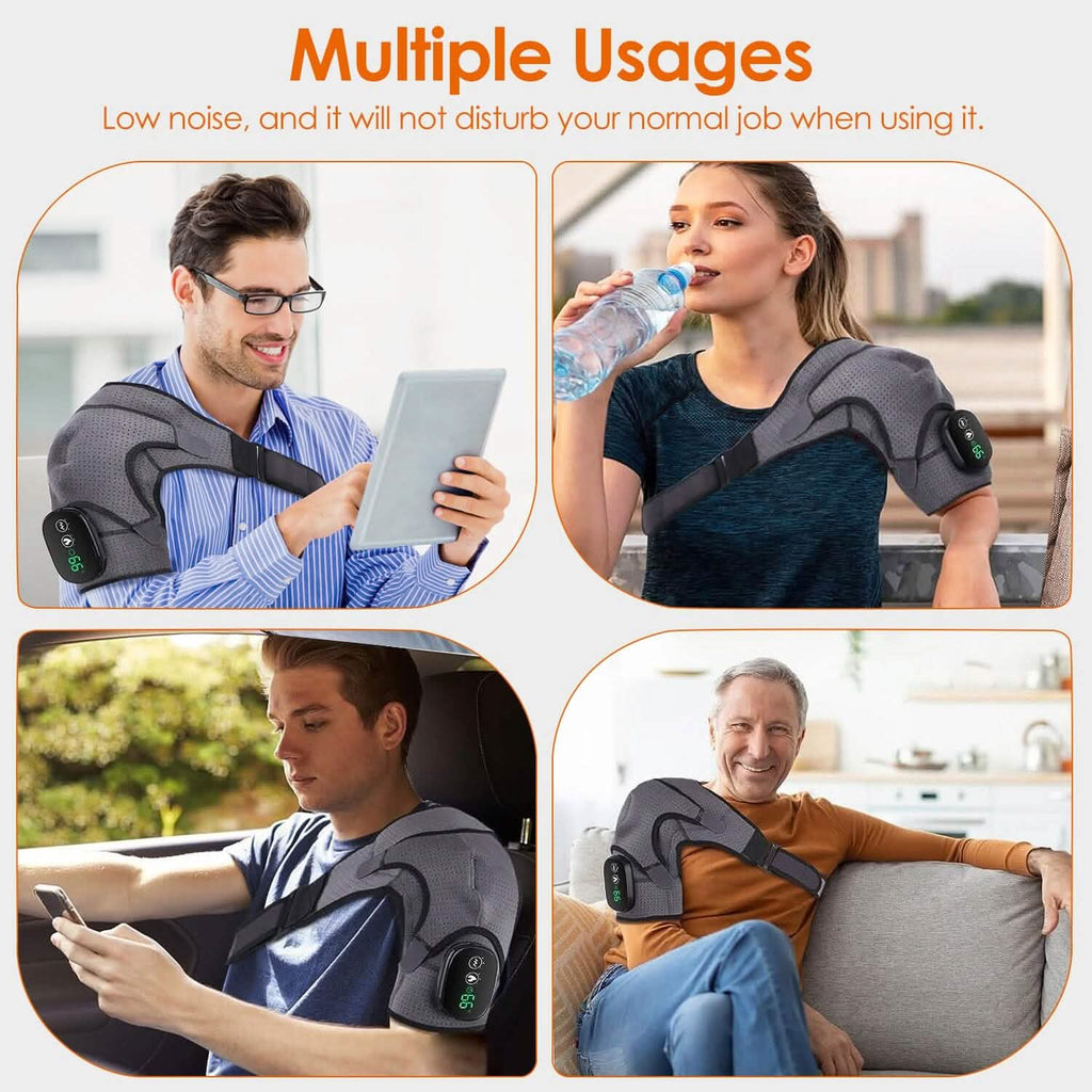 Rechargeable Heated Shoulder Wrap Massager Shoulder Brace Support with 3 Heating Levels