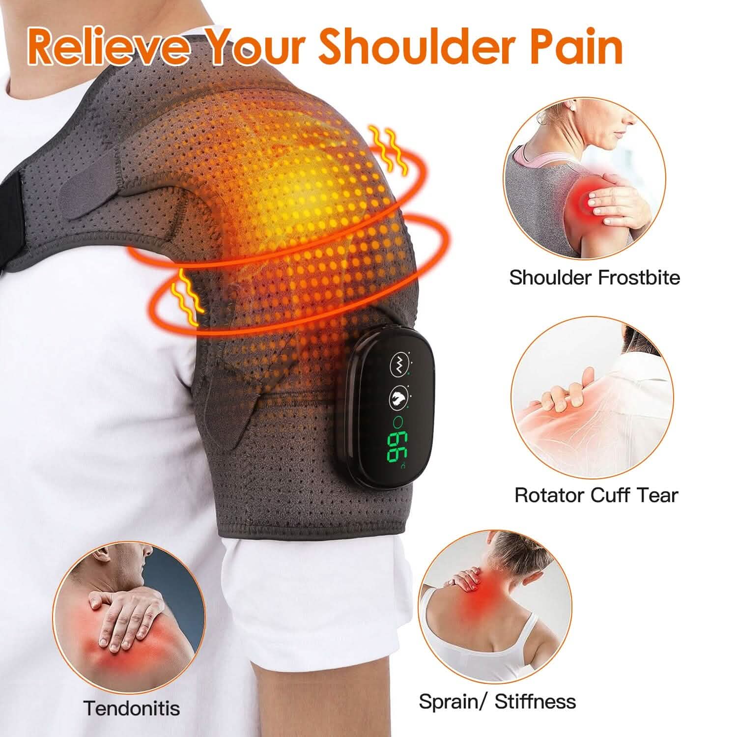 Rechargeable Heated Shoulder Wrap Massager Shoulder Brace Support with 3 Heating Levels