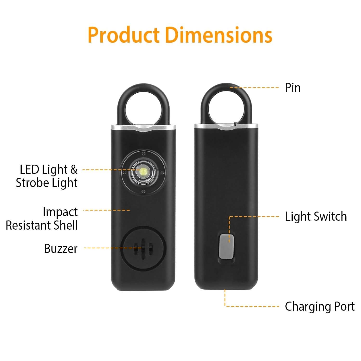 Rechargeable Personal Safety Alarm with Strobe Light