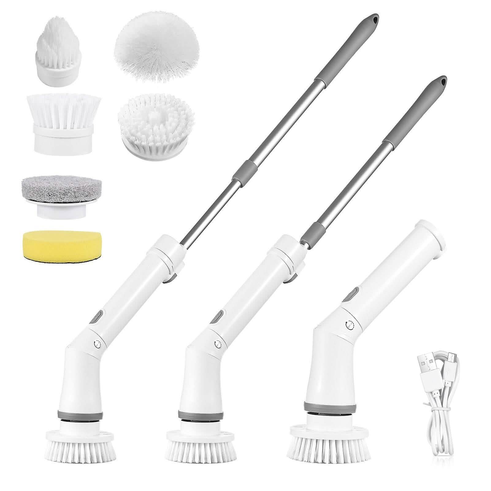 Brosse de nettoyage télescopique rechargeable 6 têtes interchangeables Bras extensible réglable à 2 vitesses