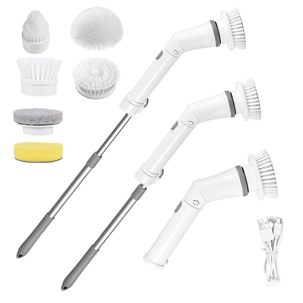 Brosse de nettoyage télescopique rechargeable 6 têtes interchangeables Bras extensible réglable à 2 vitesses