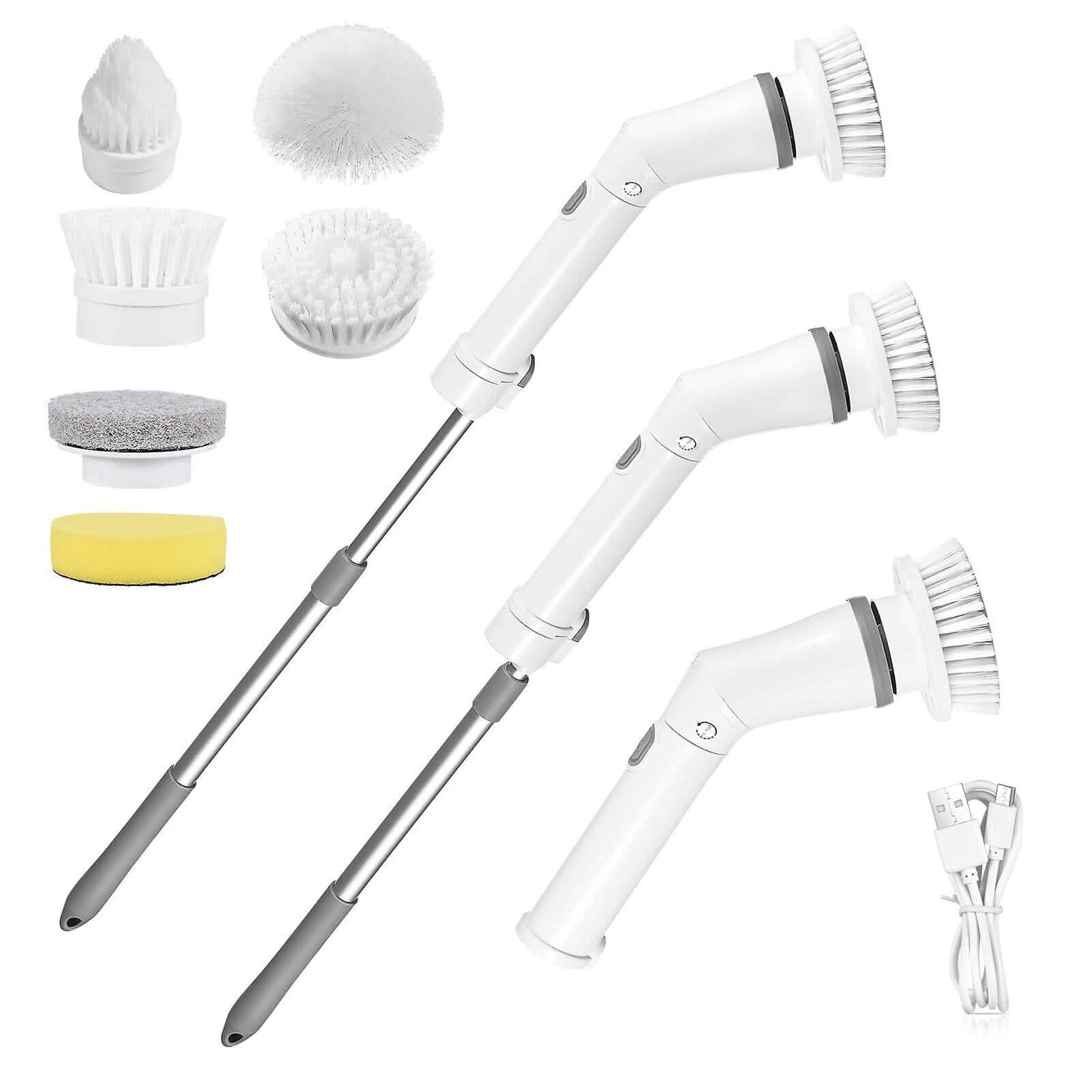Brosse de nettoyage télescopique rechargeable 6 têtes interchangeables Bras extensible réglable à 2 vitesses