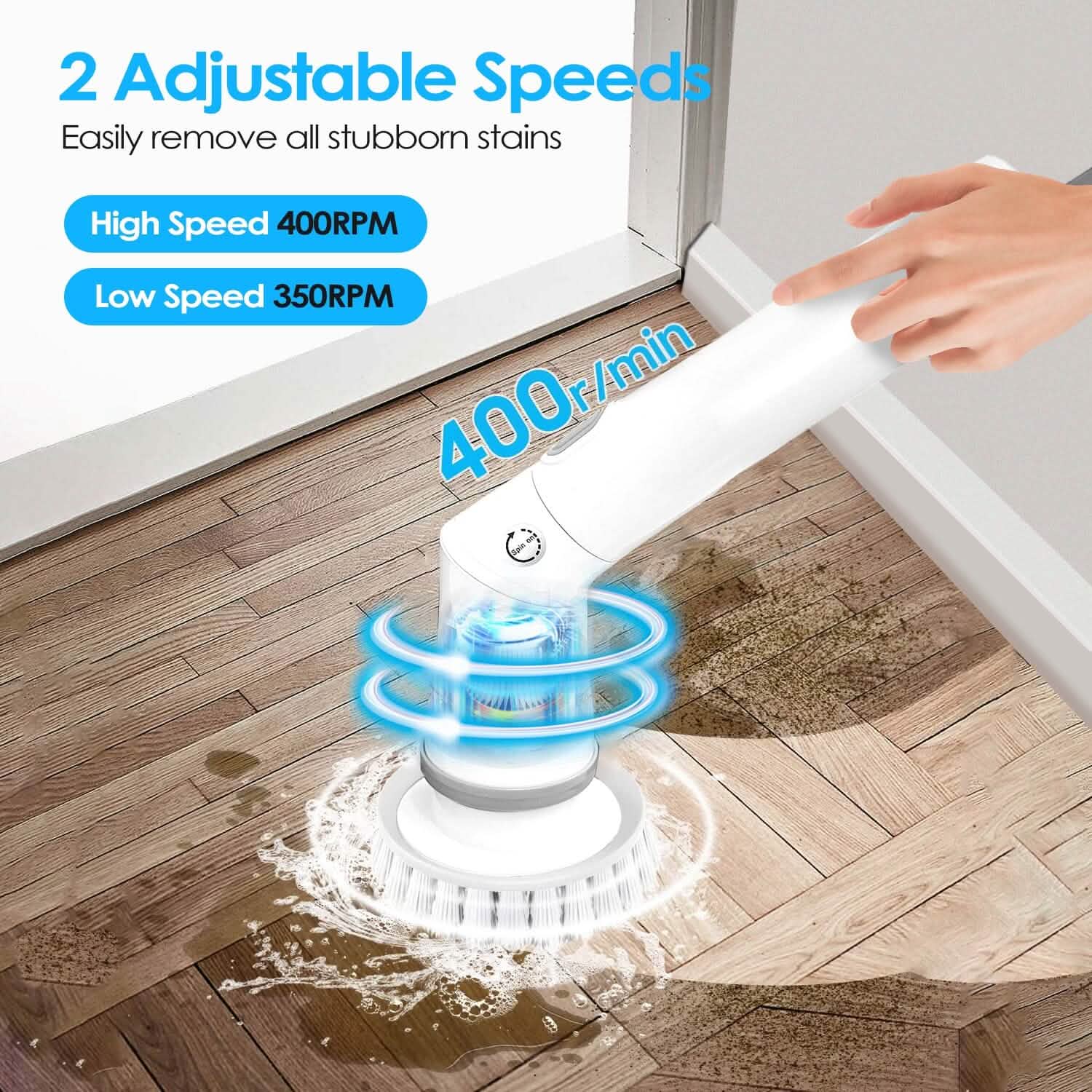 Brosse de nettoyage télescopique rechargeable 6 têtes interchangeables Bras extensible réglable à 2 vitesses