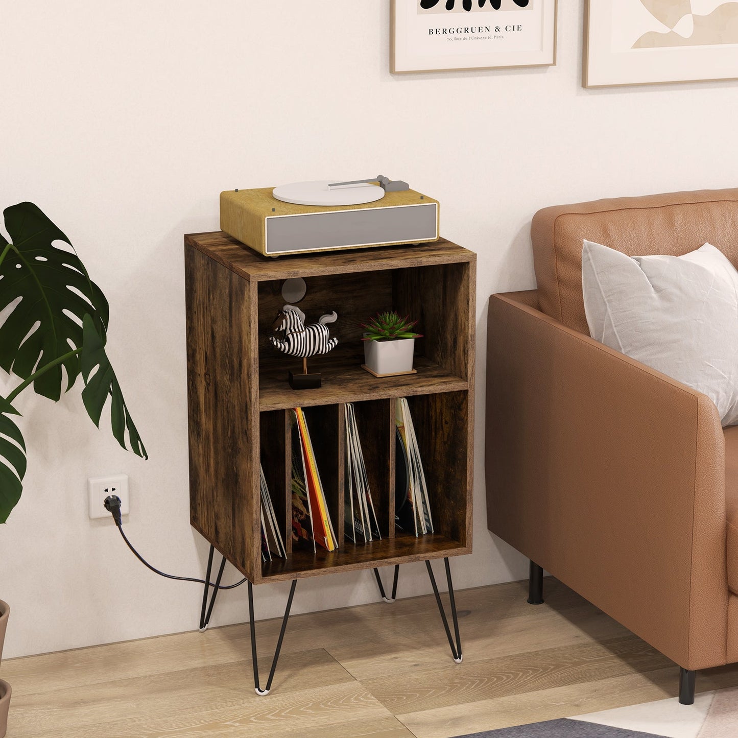 Record Player Stand with Charging Station