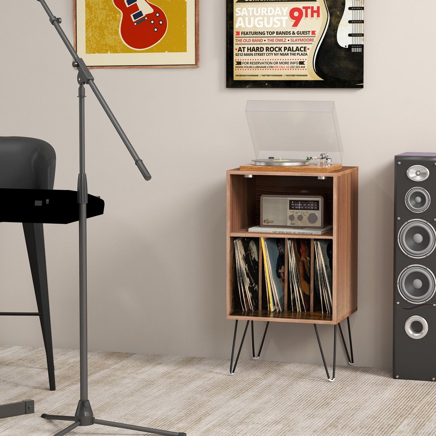 Record Player Stand with Charging Station