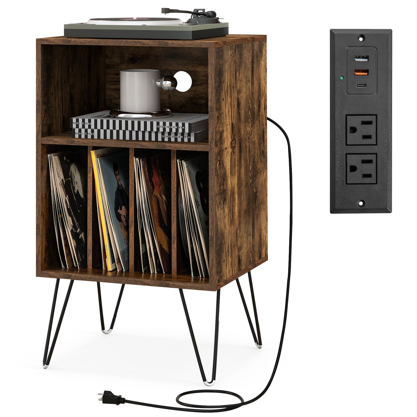 Record Player Stand with Charging Station