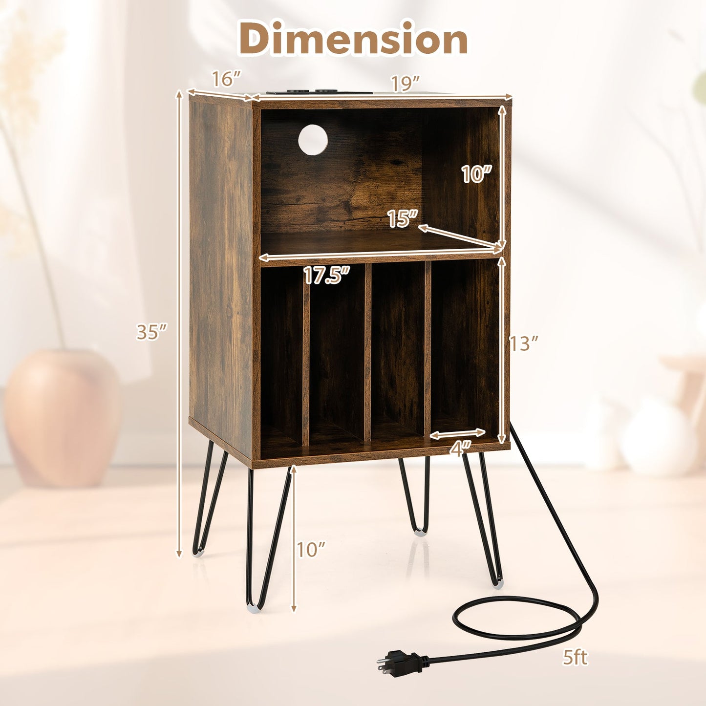 Record Player Stand with Charging Station