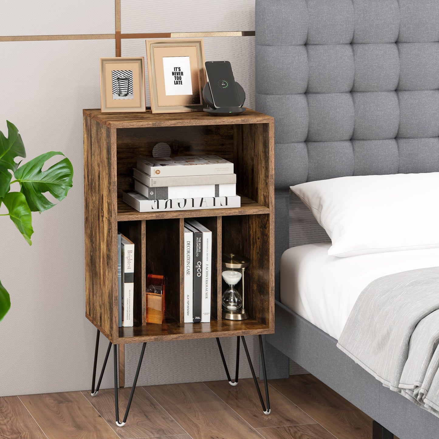 Record Player Stand with Charging Station
