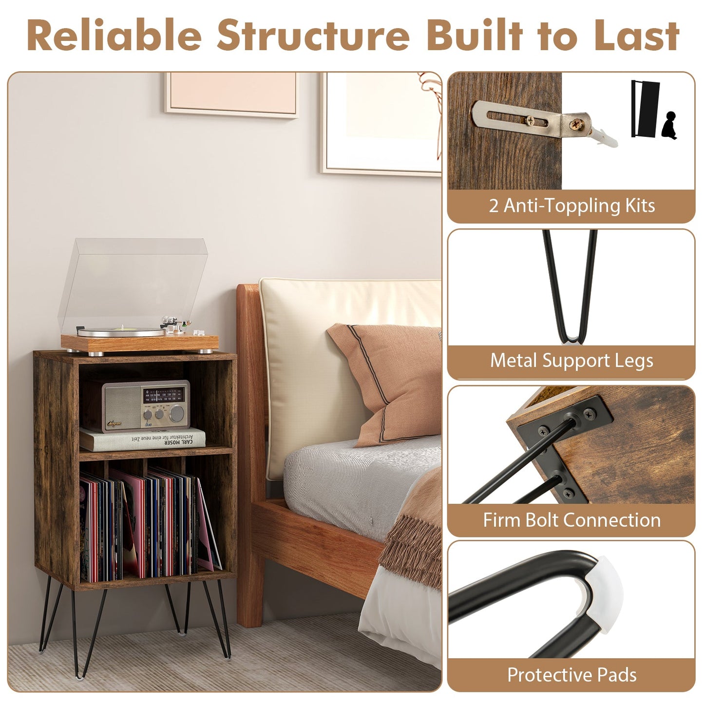 Record Player Stand with Charging Station