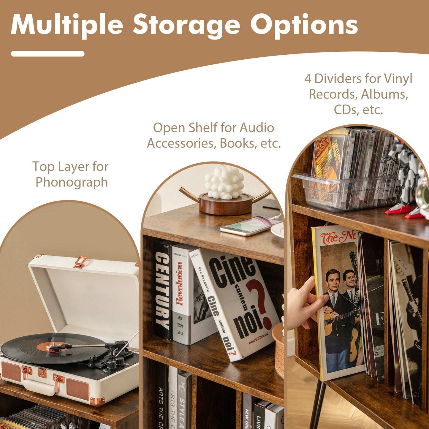 Record Player Stand with Charging Station