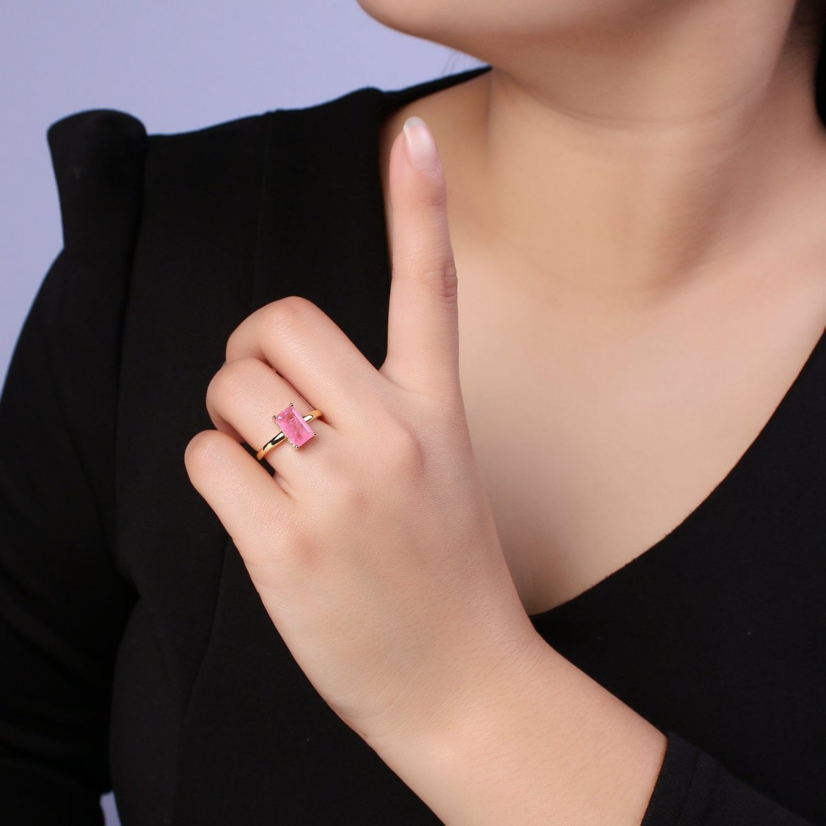 Rectangle Cut Cubic Zirconia Birthstone Ring | Rectangle Shape Cz Birthday Gift Ring Open Adjustable Jewelry S-405 ~ S-416
