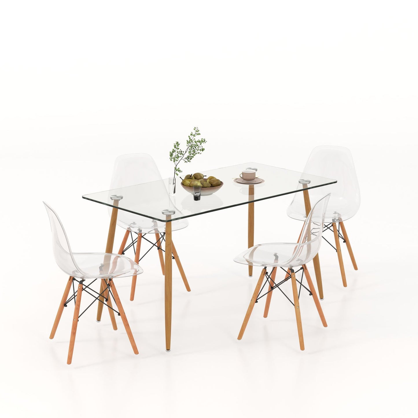 5 Pieces Rectangle Dining Table Set with 51 Inch Glass Tabletop