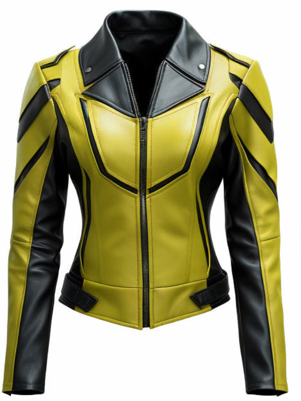 Womens Faux Leather Jacket – Yellow Black Leather Jacket