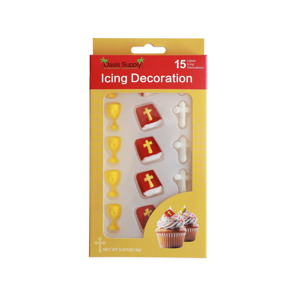 Religieux, Chrétien - Décorations comestibles pour gâteaux et cupcakes - 15 unités calice, bible et croix