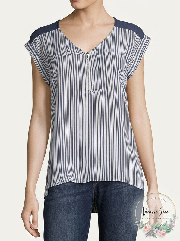 BCX Womens V Neck Cap Sleeves Blouse-Juniors, Blue/ Size Small