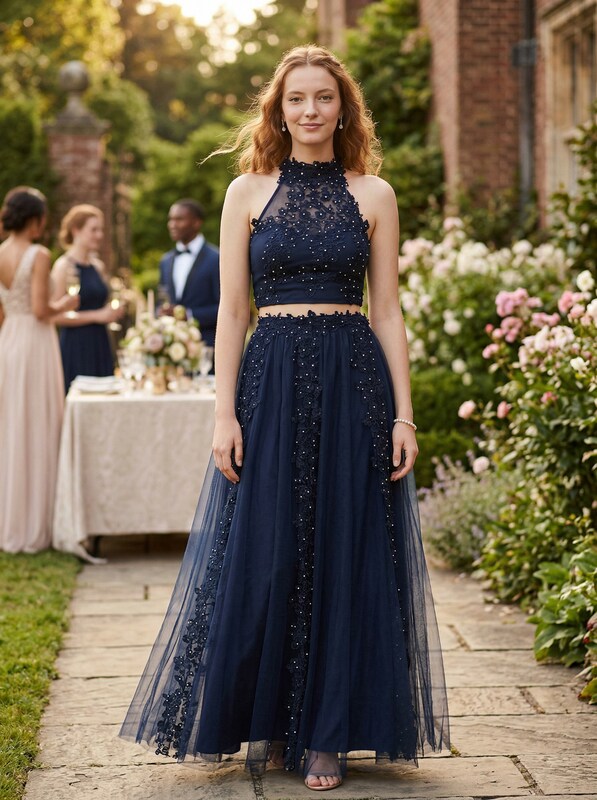 Say Yes to the Prom Juniors Rhinestone Applique Top, Navy, Size 13