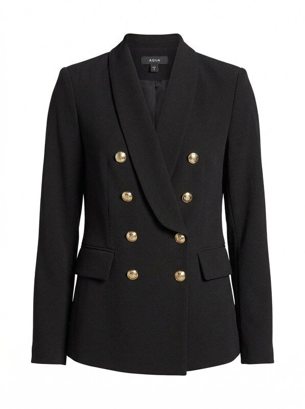 Aqua Women's Double Breasted Blazer, Black, Size Small
