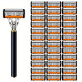 Replacement Razor Blades Safety Shaver Set with Anti-Slip Metal Handle with 1 Razor + 36 Blades