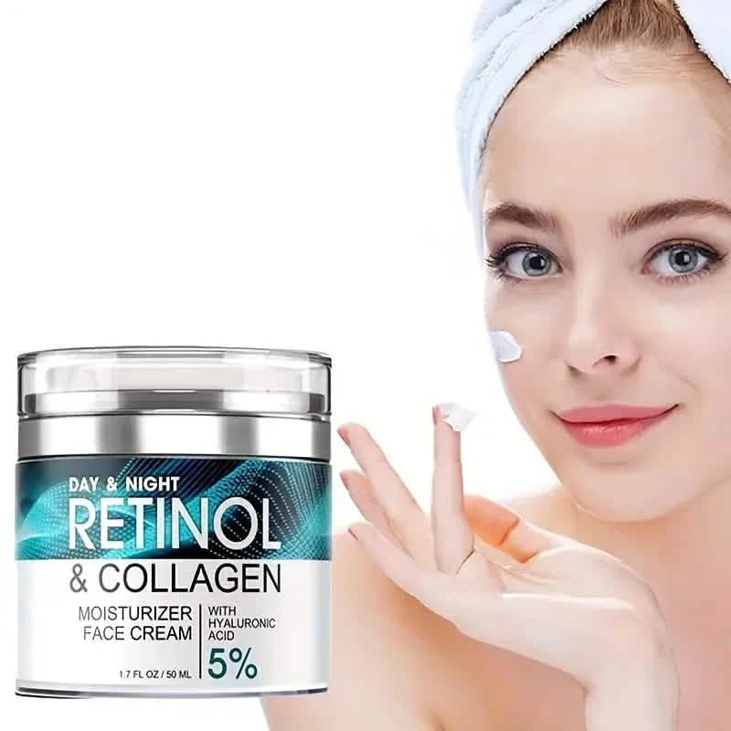 Crème Hydratante au Rétinol avec Collagène, Acide Hyaluronique, Vitamines C+E, Apaise les Peaux Sèches