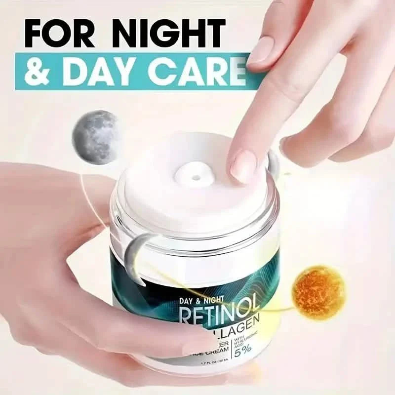 Crème Hydratante au Rétinol avec Collagène, Acide Hyaluronique, Vitamines C+E, Apaise les Peaux Sèches