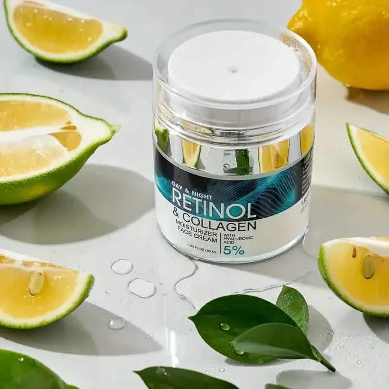 Crème Hydratante au Rétinol avec Collagène, Acide Hyaluronique, Vitamines C+E, Apaise les Peaux Sèches