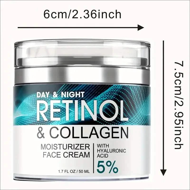 Crème Hydratante au Rétinol avec Collagène, Acide Hyaluronique, Vitamines C+E, Apaise les Peaux Sèches