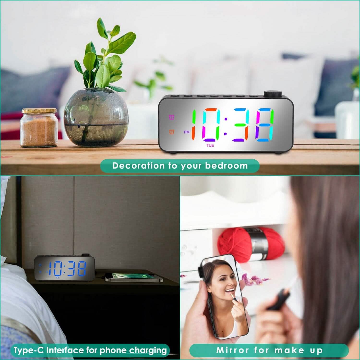 Réveil numérique à LED couleur RVB