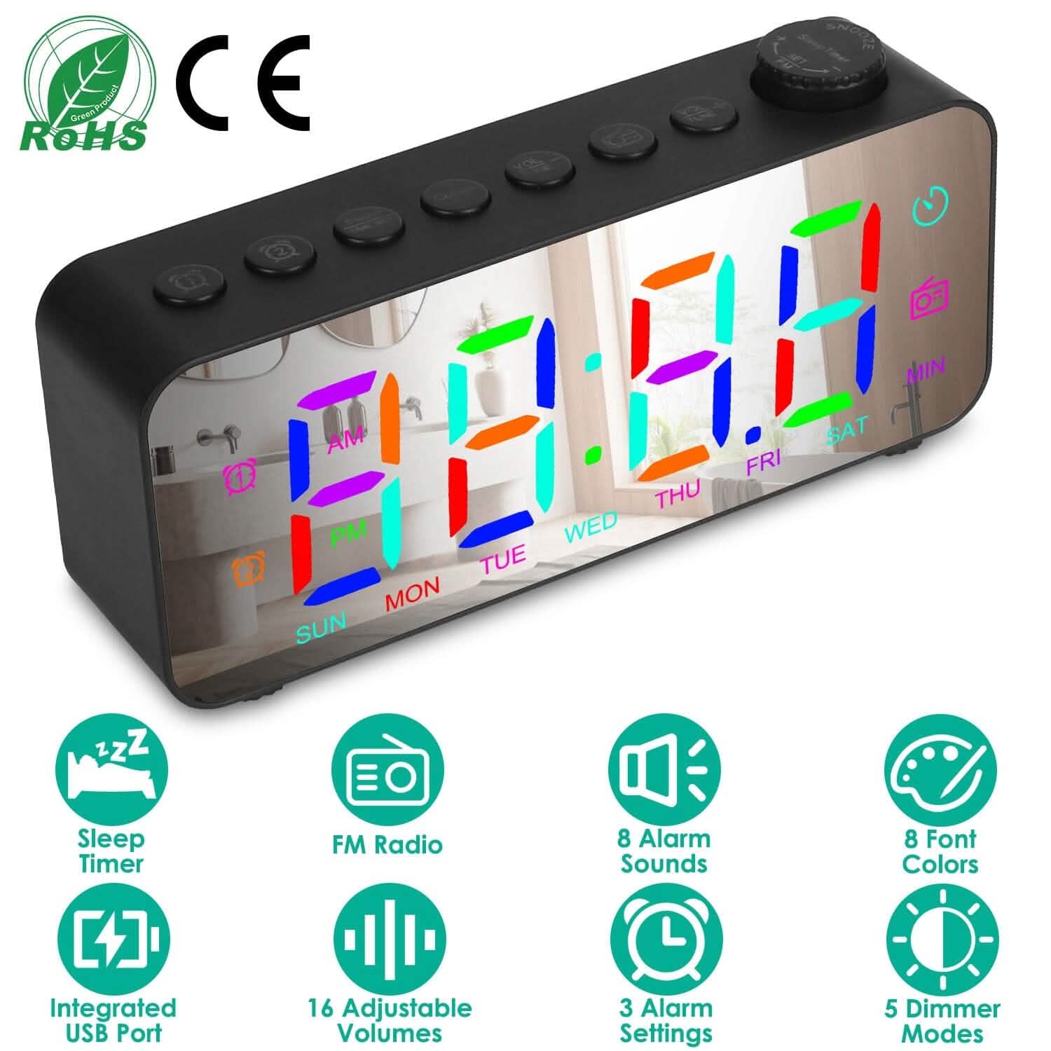 Réveil numérique à LED couleur RVB