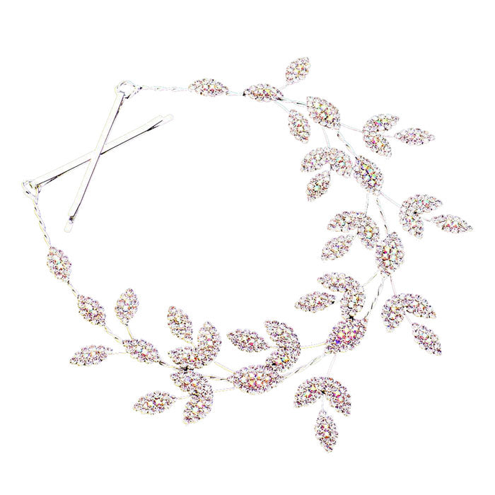 Rhinestone Embellished Leaf Cluster Vine Bun Wrap Headpiece