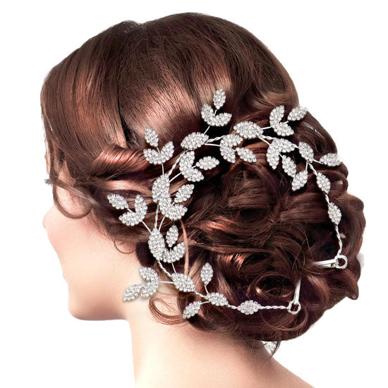 Rhinestone Embellished Leaf Cluster Vine Bun Wrap Headpiece
