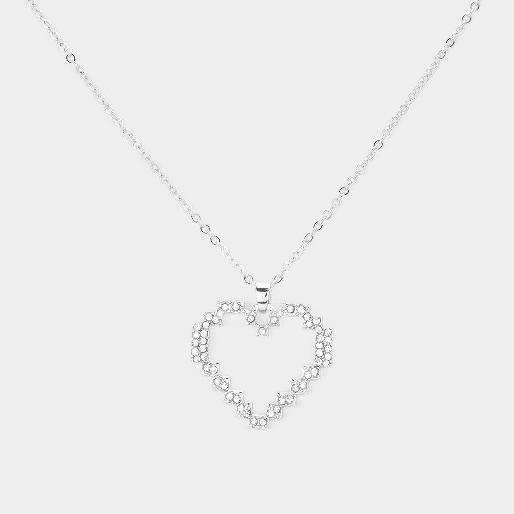 Rhinestone Embellished Open Heart Pendant Necklace