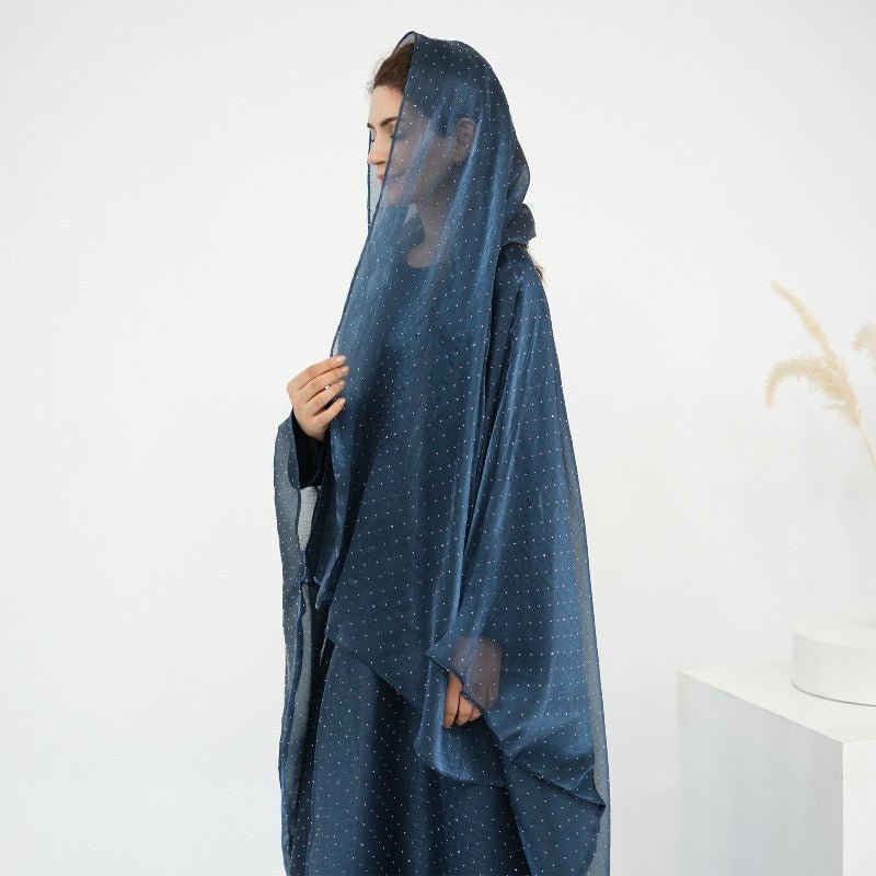 Rhinestone Ice Crinkle Batwing Sleeve Abaya Set(MOA237)