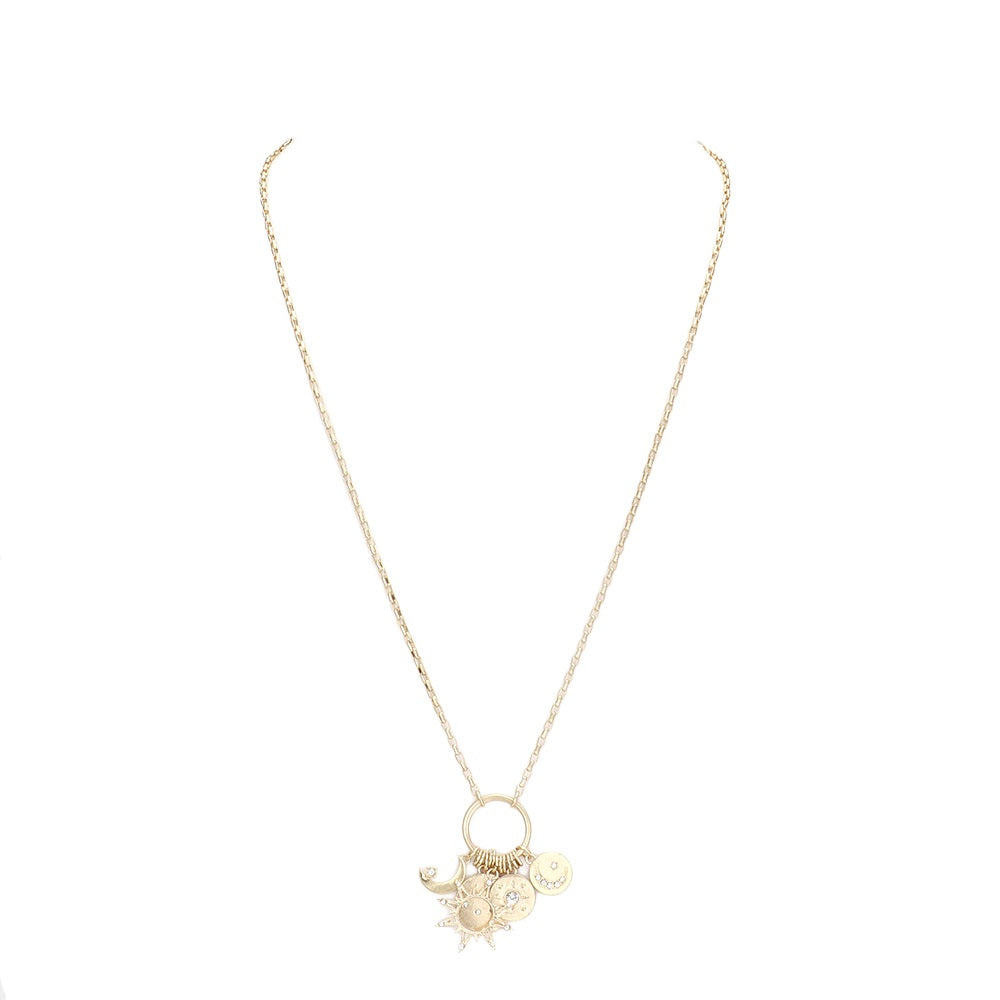 Rhinestone Moon Pinky Promise Virgin Mary Pendant Necklace