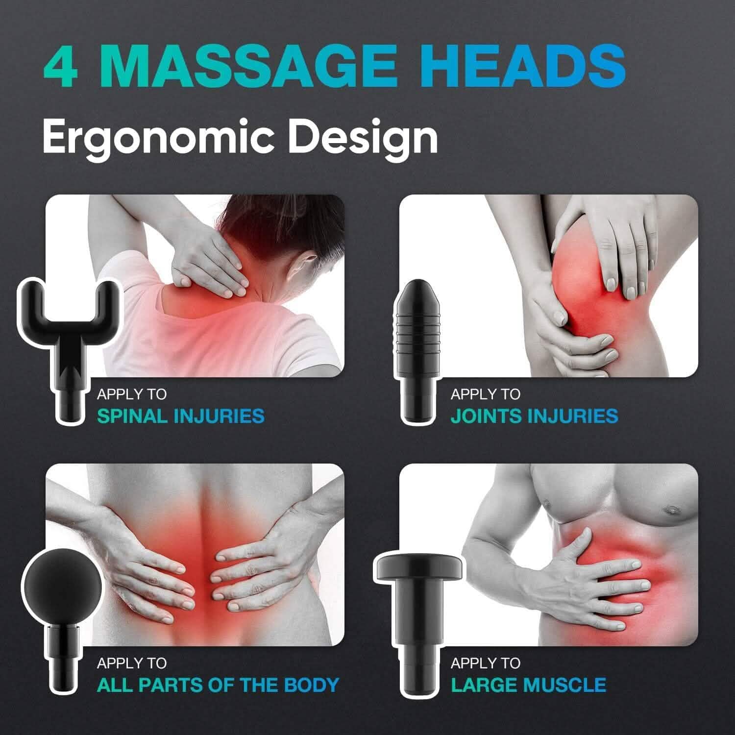 Pistolet de massage Ribex Pro avec 4 têtes interchangeables