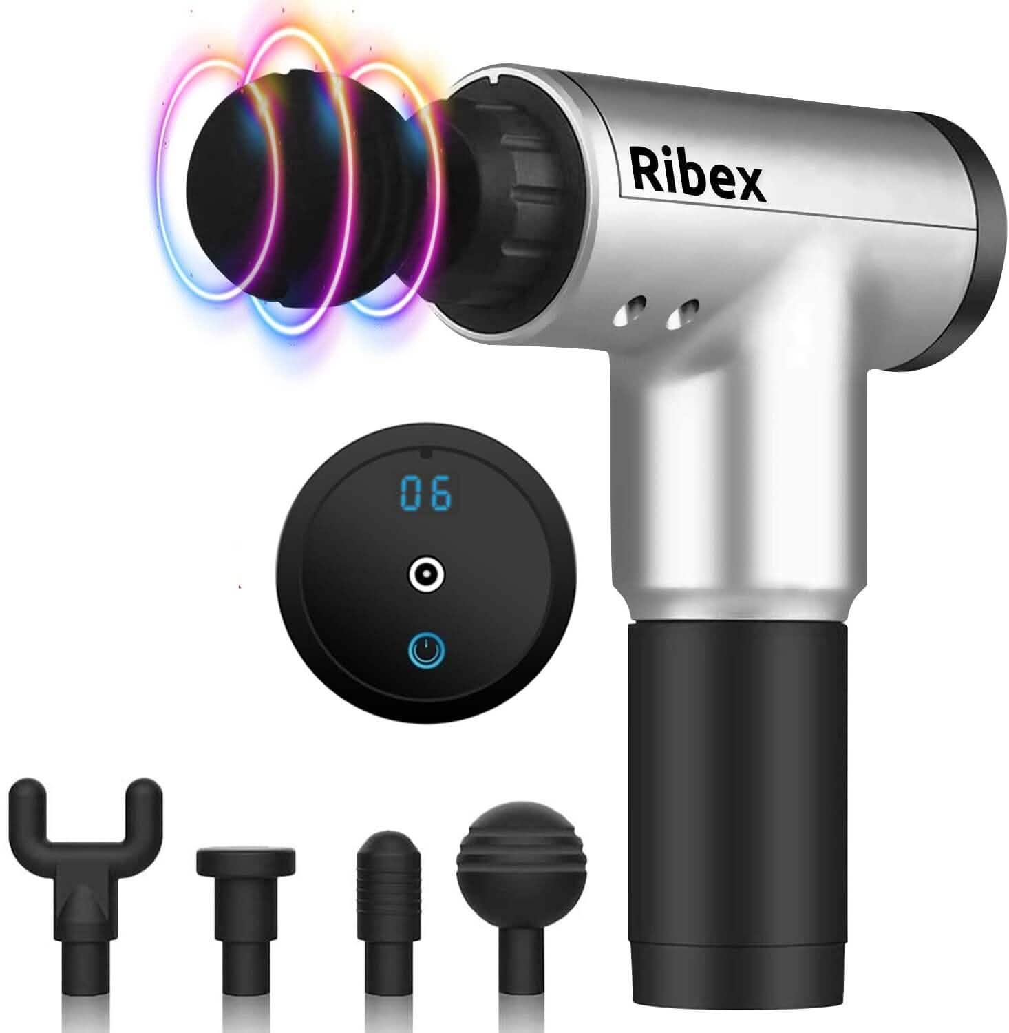 Pistolet de massage Ribex Pro avec 4 têtes interchangeables