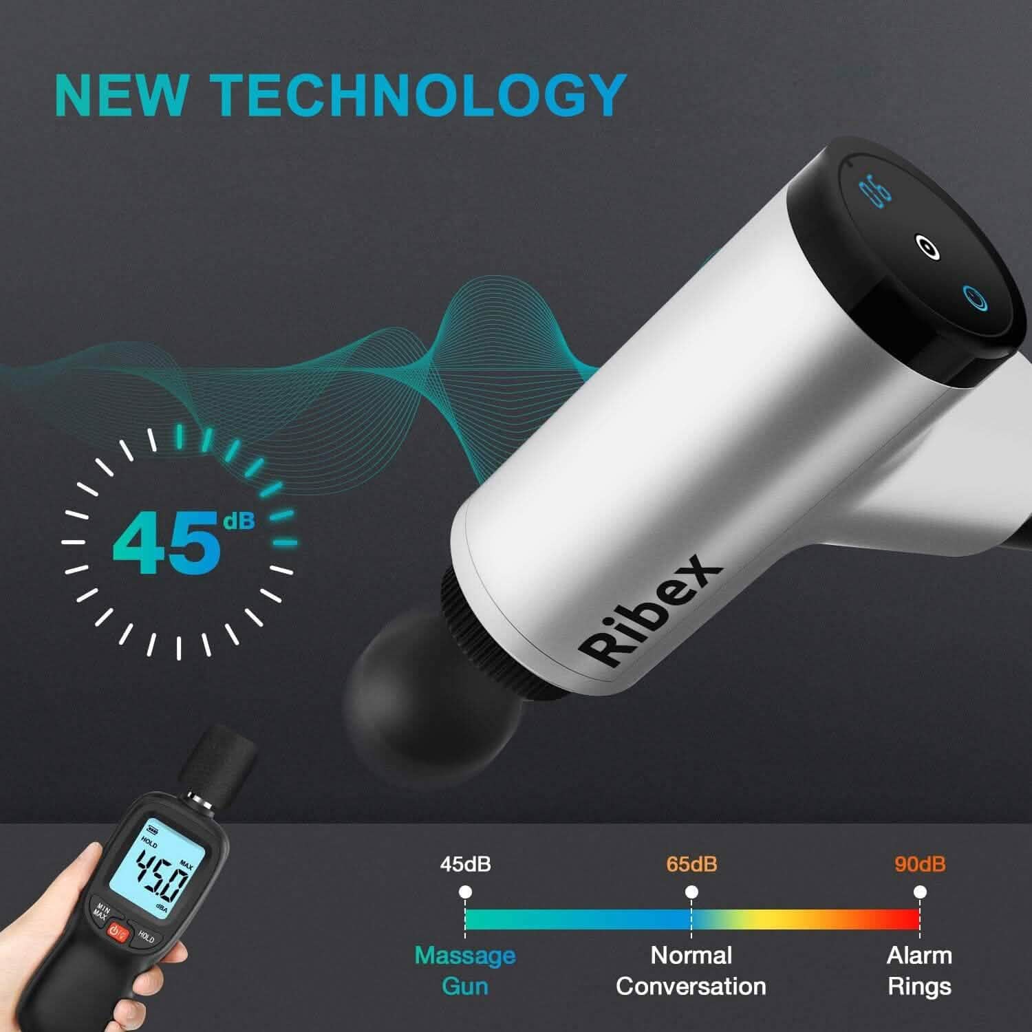 Pistolet de massage Ribex Pro avec 4 têtes interchangeables