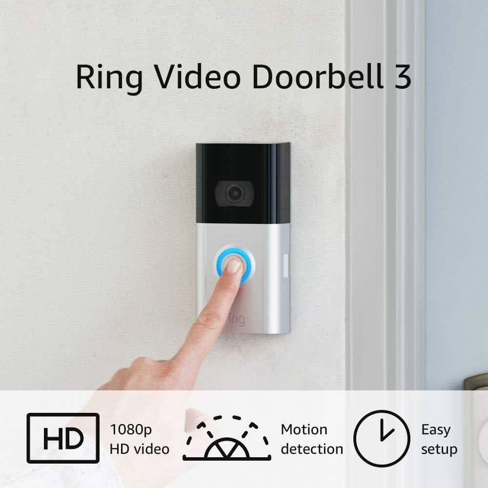 Sonnette vidéo Ring 3 avec WiFi amélioré et détection de mouvement optimisée (reconditionnée)