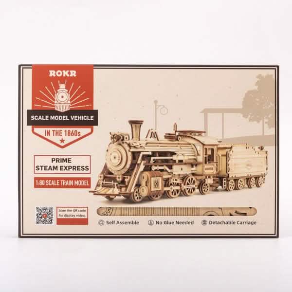 Robotime 308 Pièces DIY Jouet Maquette de Train à Vapeur en Bois Mobile 3D