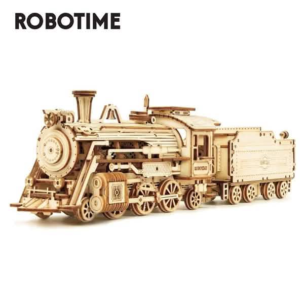 Robotime 308 Pièces DIY Jouet Maquette de Train à Vapeur en Bois Mobile 3D