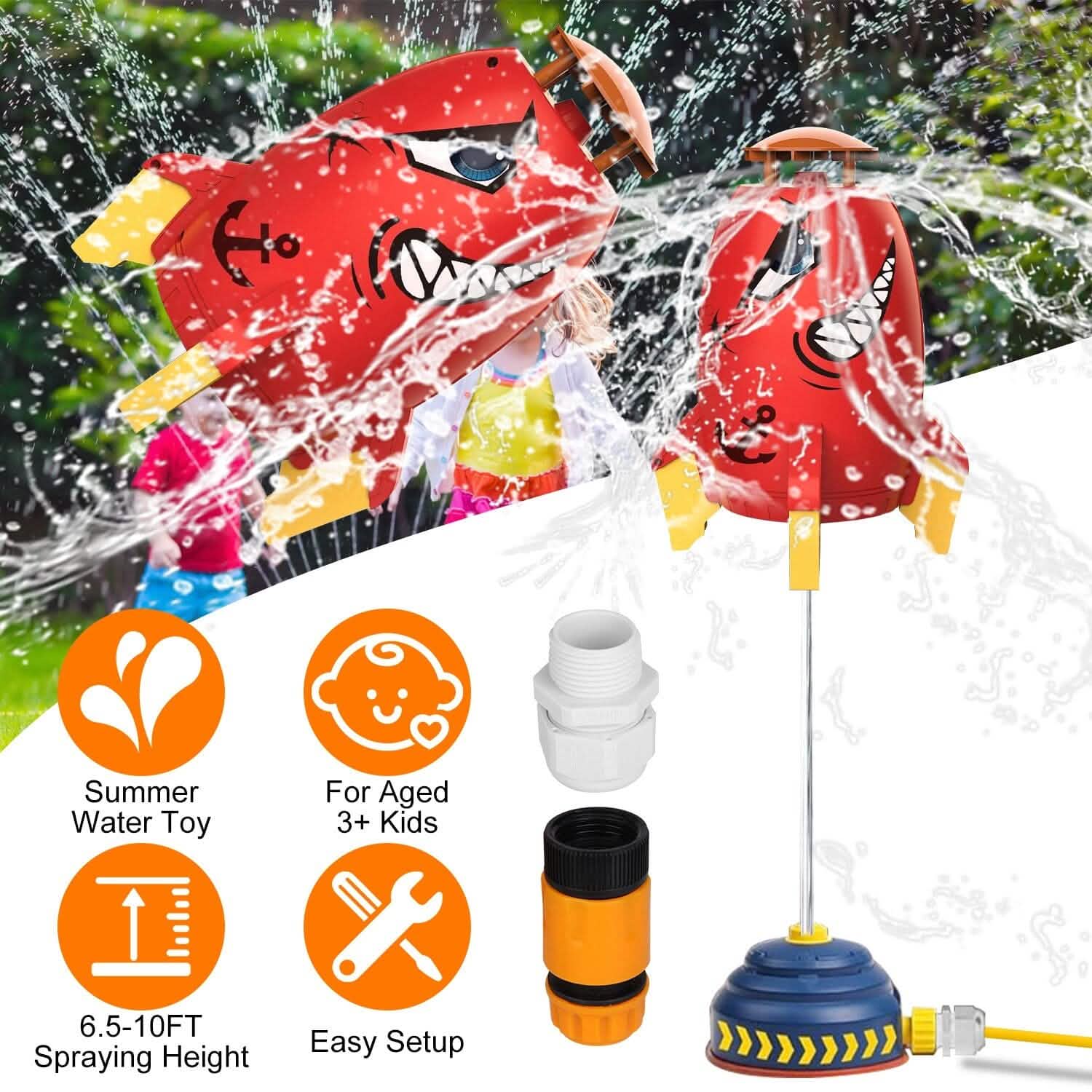 Rocket Sprinkler Launcher Water Sprinkler Flying Splashing 360° Rotation for 3+ Years Old