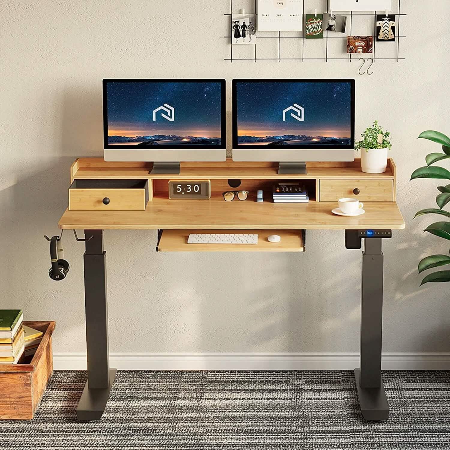 Rolanstar Height Adjustable Desk Standing Desk with Keyboard Tray and Monitor Shelf
