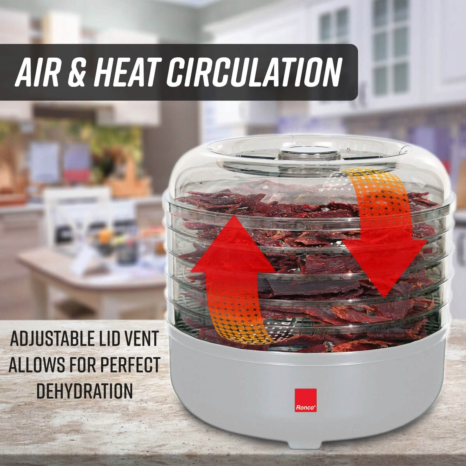 Déshydrateur Ronco 5 Plateaux, Conservation des Aliments, Séchage Silencieux et Facile à Utiliser